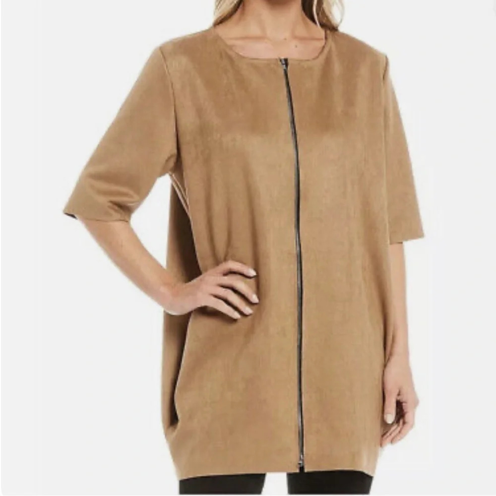 Bryn Walker LAGENLOOK Conrad Zip Jacket Faux Suede Camel Size XS